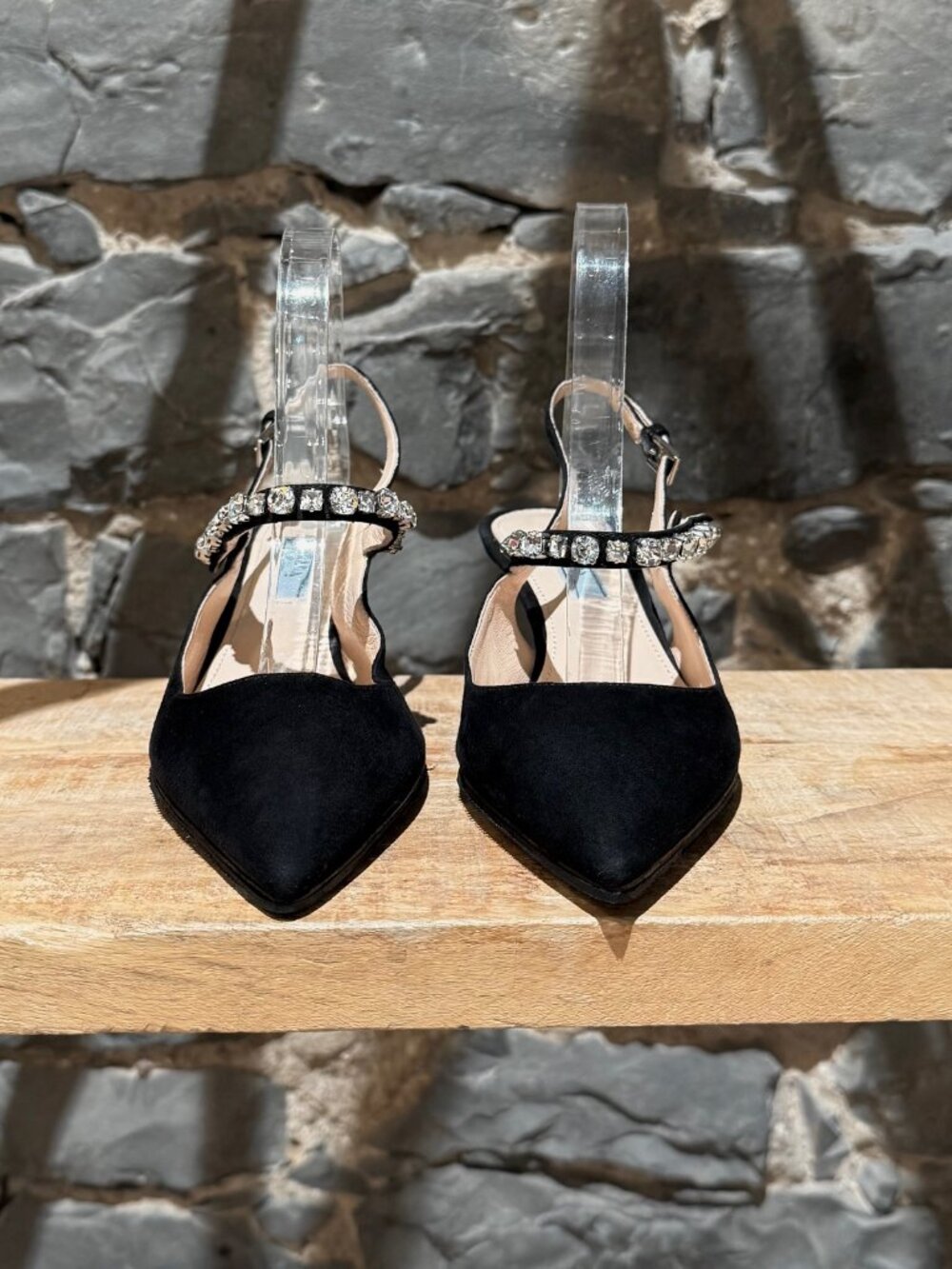 Prada Black Suede Crystal Embellished Slingback Pumps - Picture 2 of 11